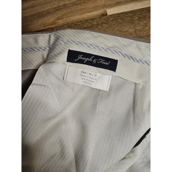Joseph & Feiss Men's Dress Pants Size 44x30 Wool Blend Cuffed Pleated Tan Soft - Picture 6 of 8